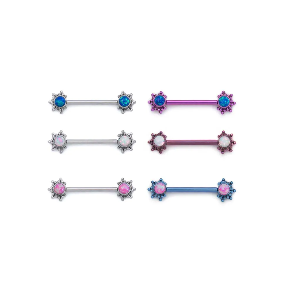 Tilum 14g 5/8” Micron Bead Cluster Titanium Opal Nipple Barbell — Price Per 1