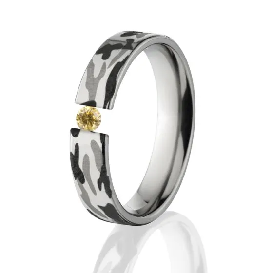 Titanium Tension Set Ring, Yellow CZ, 5mm Titanium