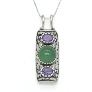 Tribal Emerald Pendant - Real Amethyst Necklace - Long Statement Necklace