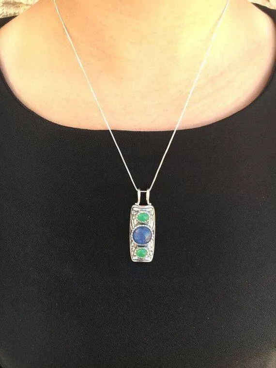 Tribal Emerald Pendant - Real Amethyst Necklace - Long Statement Necklace