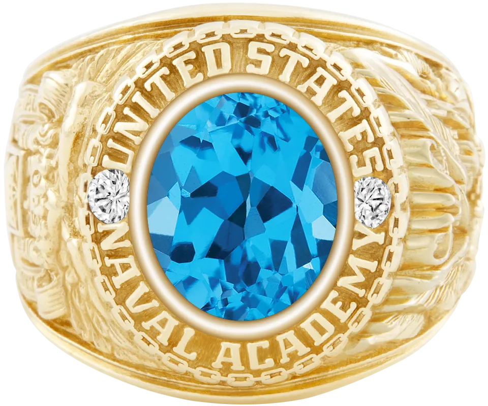 USNA Class Ring Mod™ with Swiss Blue Topaz Centerpiece and Diamond Dividers