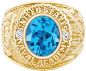 USNA Class Ring Mod™ with Swiss Blue Topaz Centerpiece and Diamond Dividers