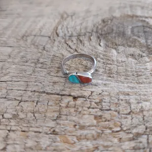 Vintage Coral and Turquoise Ring