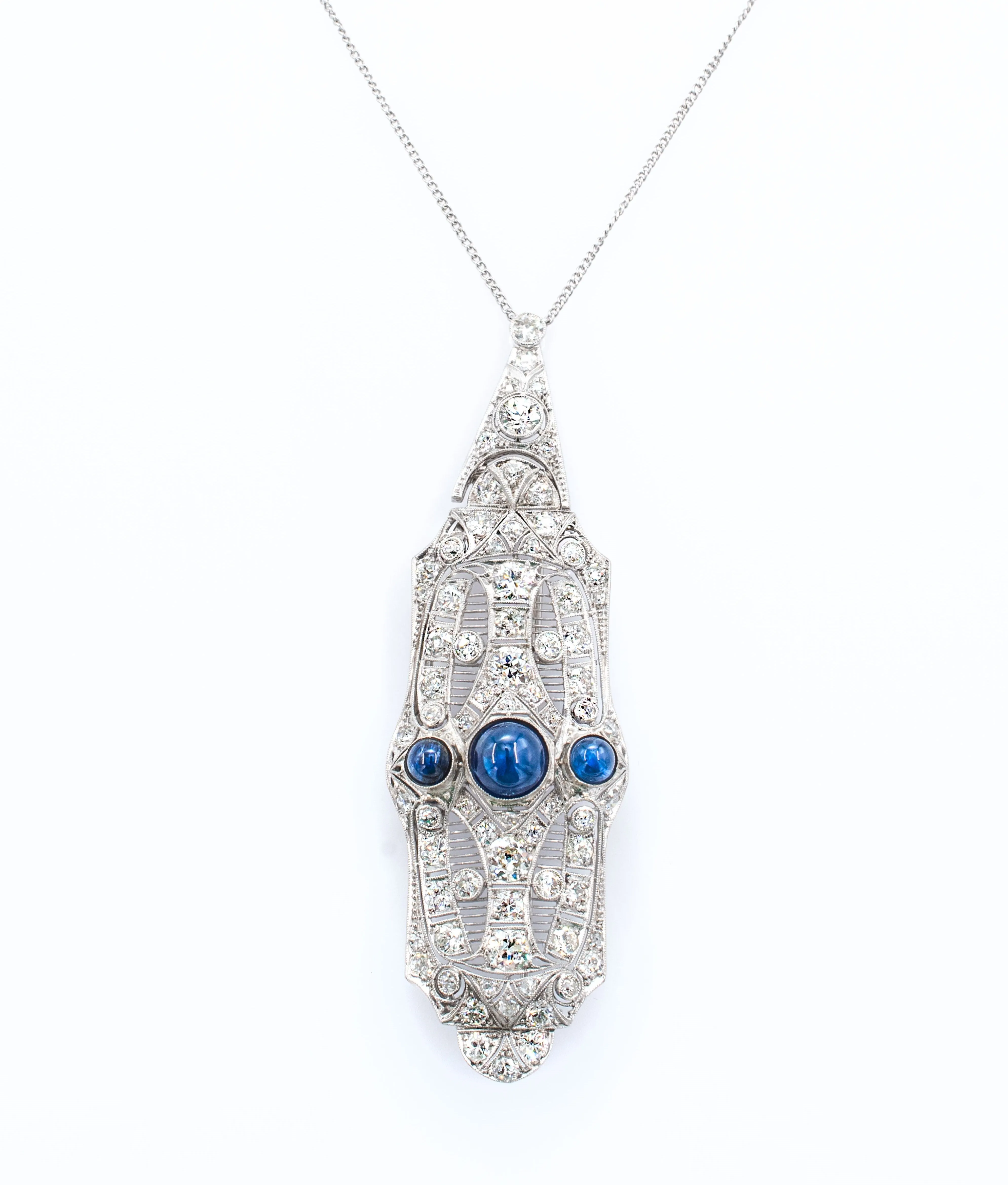 Vintage Sapphire & Diamond Art Deco Pendant.