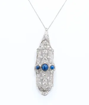 Vintage Sapphire & Diamond Art Deco Pendant.