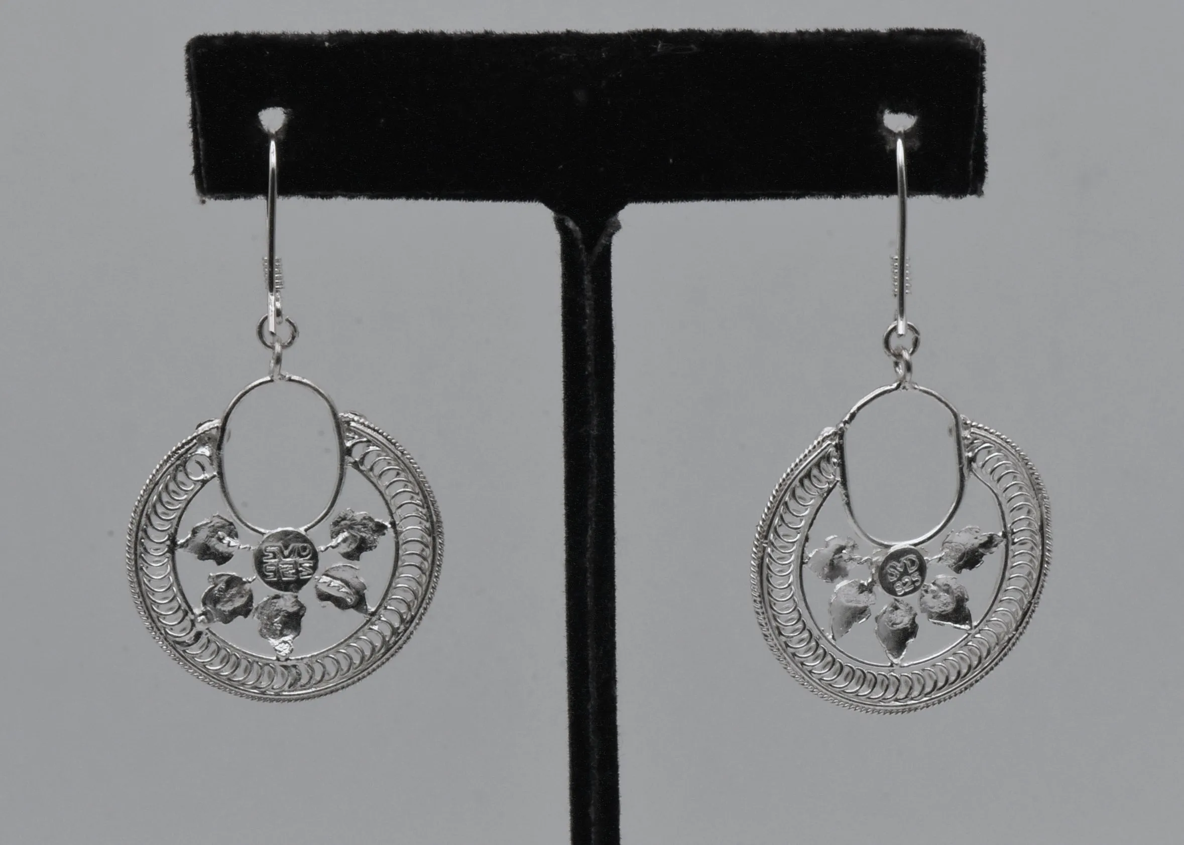 Vintage Sterling Silver Floral Dangle Earrings