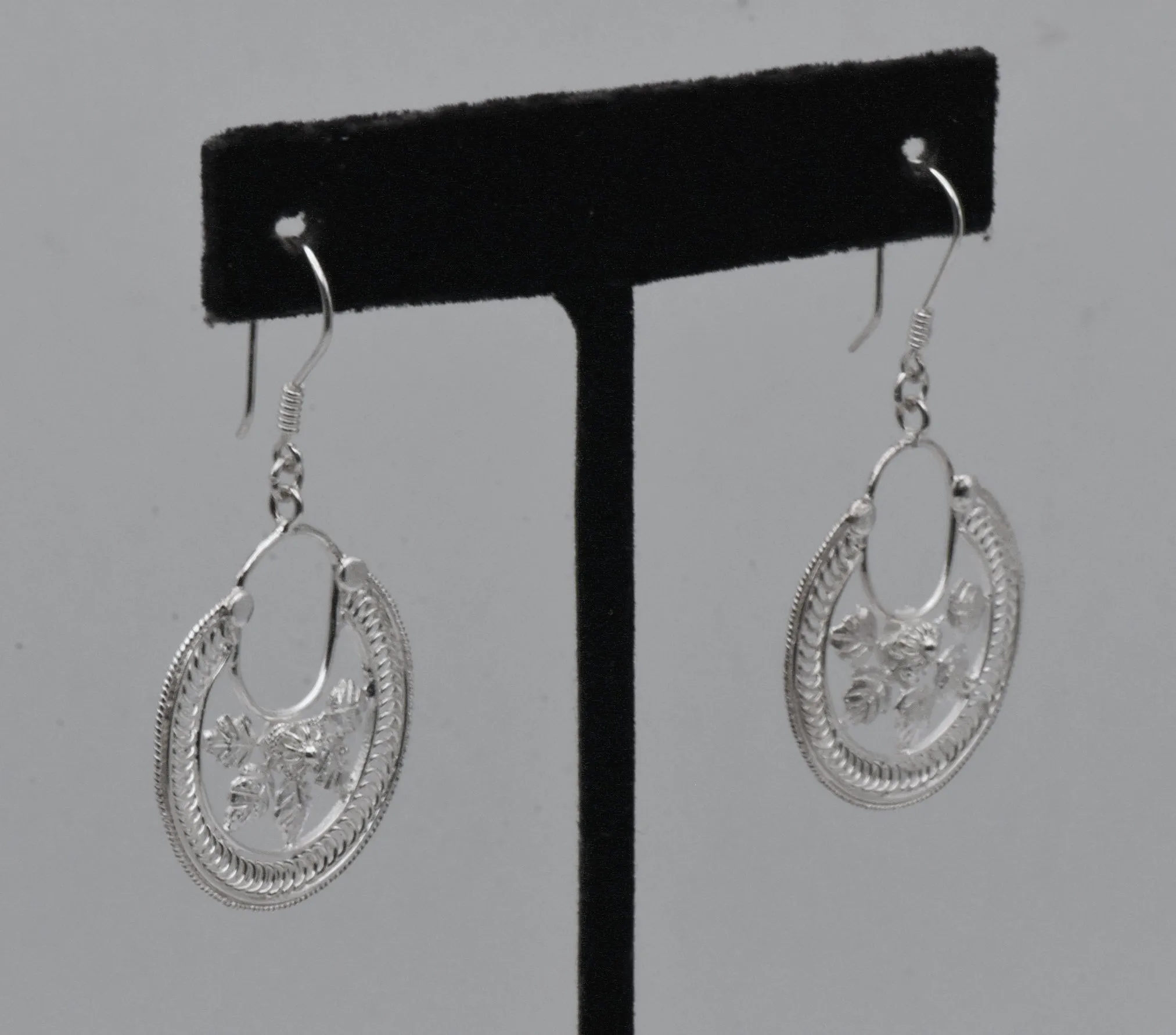 Vintage Sterling Silver Floral Dangle Earrings