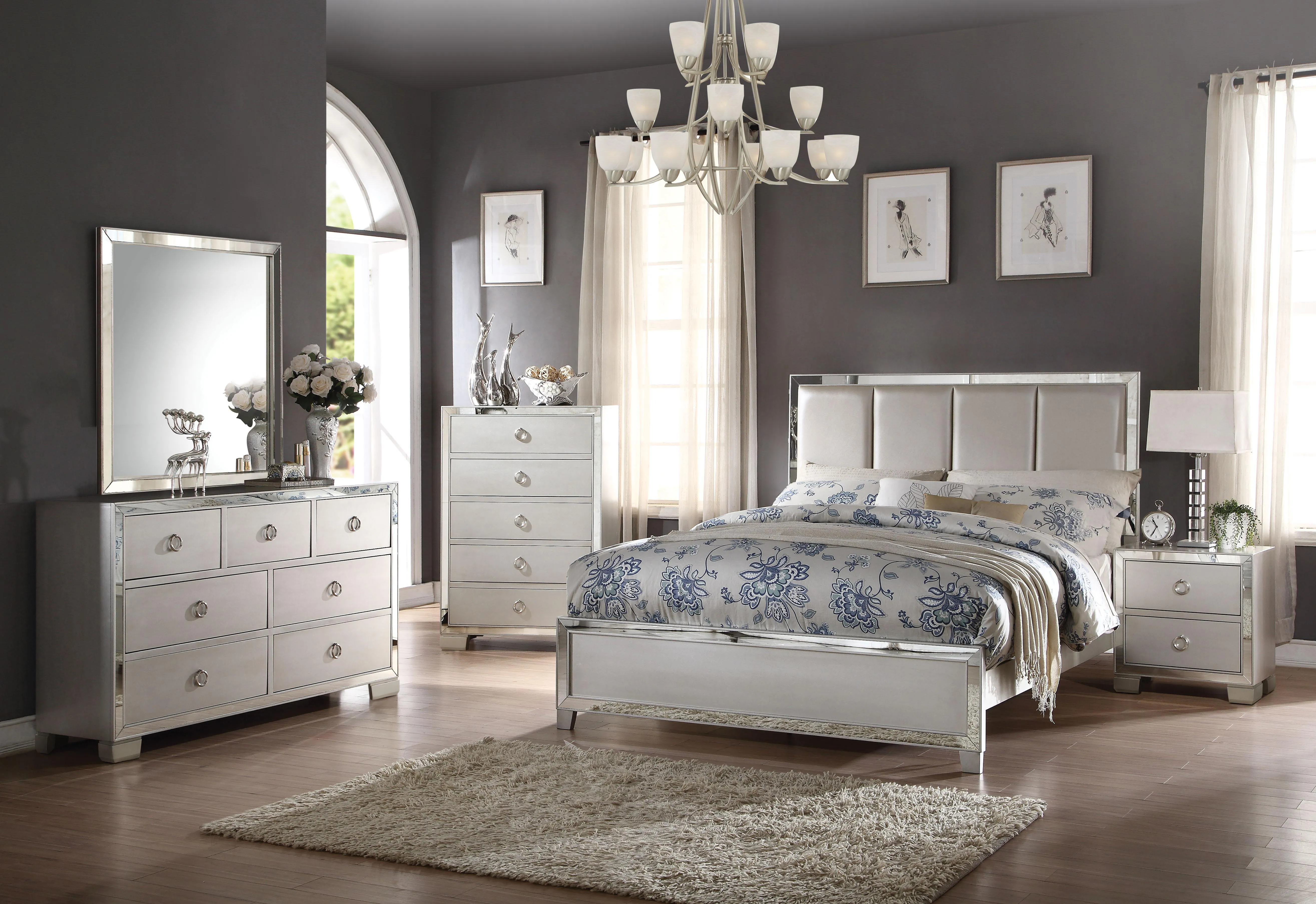 Voeville II Platinum PU & Platinum Queen Bed