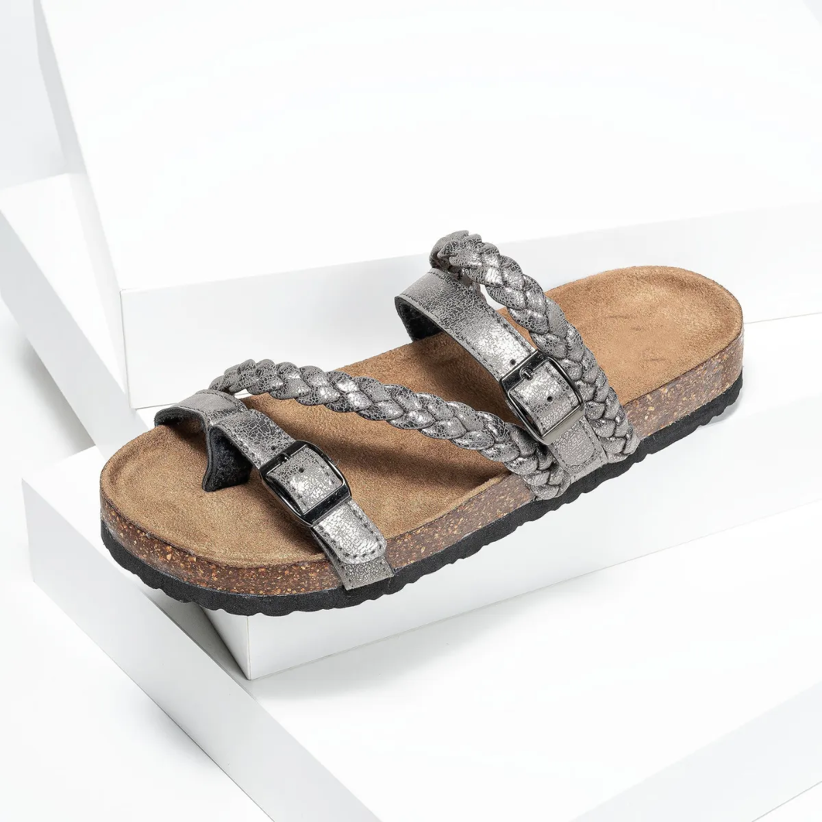 Women's Belt Buckle Woven Csual Beach Flat Sandals