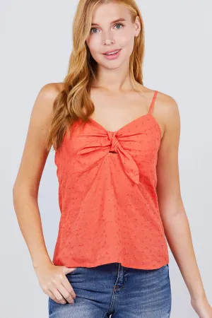 Women's V-neck w/front bow tie eyelet woven cami top